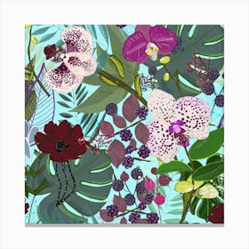 Orchid And Cosmos Flower Botanical Floral Pattern Square Canvas Print