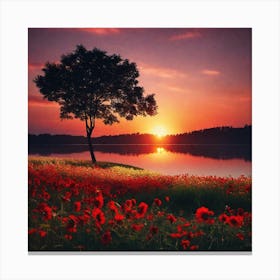 Sunset With Poppies 1 Canvas Print