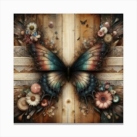 Butterfly On Wood 1 Canvas Print