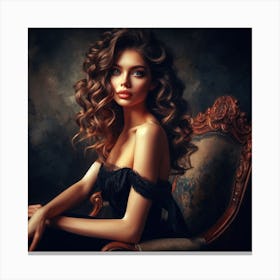 Beautiful Woman Sitting On A Chair Canvas Print