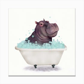 Hippo In The Bathtub Square Canvas Print