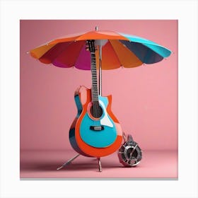 Acoustic Guitar With Umbrella Canvas Print