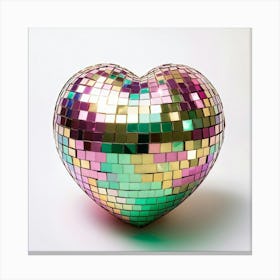 Floating Heart Shaped Disco Ball Reflection In 3d Integrating Gold Pink Orange Purple Green Am Canvas Print