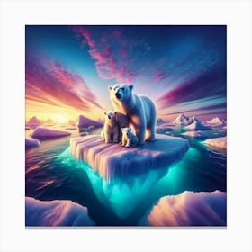 Polar Bear With Her Cubs Canvas Print