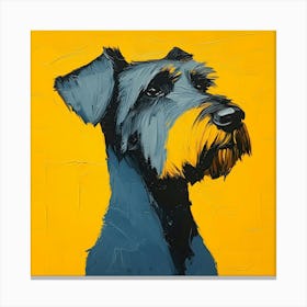 Portrait Of An Airedale In Blue And Yellow 1 Canvas Print