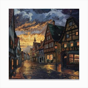 German Traditional Townscape At Dusk Canvas Print