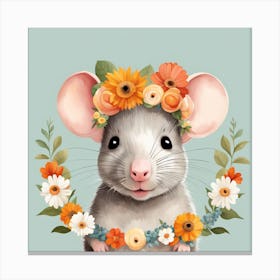 Floral Baby Rat Nursery Illustration (20) Canvas Print