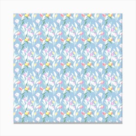 Flowers On A Blue Background Canvas Print