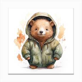 Watercolour Cartoon Wombat In A Hoodie 2 Canvas Print