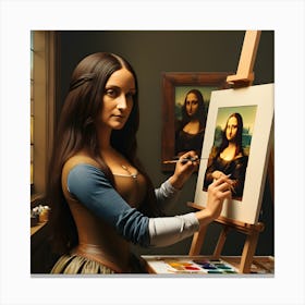 Mona lisa tries painting Canvas Print