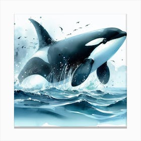 Sea Whale Orca In Motion, Sea Orca Watercolour Art Print 4 Canvas Print