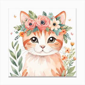 Floral Baby Cat Nursery Illustration (17) Canvas Print