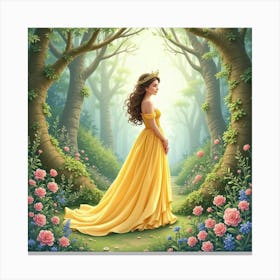 Graceful Princess In A Watercolor Lush Royal Garden 1 Canvas Print