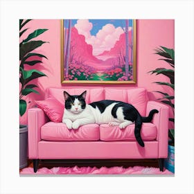 Cat On A Pink Couch 2 Canvas Print