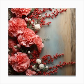 Pink Carnations On A Wooden Background Canvas Print