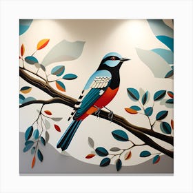 African Murals, Bird On a Branch, folk art, 129 Canvas Print