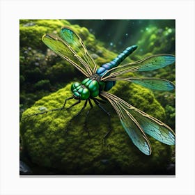 Dragonfly On Moss Canvas Print
