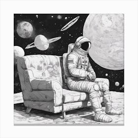 A Sofa In Cosmonaut Suit Wandering In Space Canvas Print