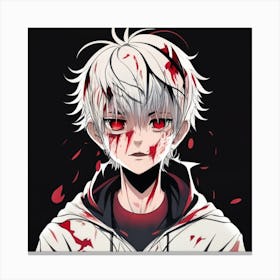 A Anime Asthetic Boy With Blood In Whiteblackr Canvas Print