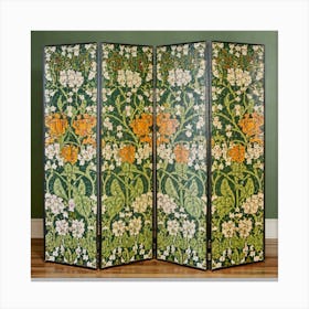 A Floral Design In A Green And Orange Room Divid (6) Canvas Print