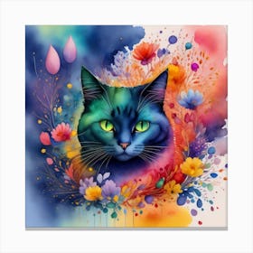 Cat With Flowers Canvas Print