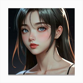 masterpiece, best quality, (Anime:1.4), anime illustration of a most beautiful face girl, sharp oval face contours, sagging eyes, slightly straight nose, nose to mouth distance, mouth to chin distance, beautiful collarbone, lighting, night, colorful lighting, glamorous, artstation hq ,8k ultra hd, fake detail, trending pixiv fanbox, acrylic palette knife Canvas Print