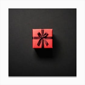 Red Gift Box On Black Background 3 Canvas Print