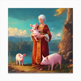 Old Woman With Pigs Canvas Print