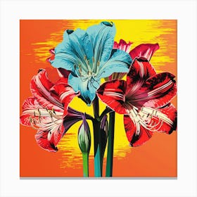 Andy Warhol Style Pop Art Flowers Amaryllis 1 Square Canvas Print