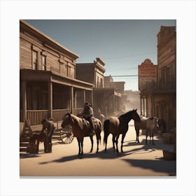 Western Town In Texas With Horses No People Perfect Composition Beautiful Detailed Intricate Insa Canvas Print