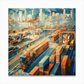 Freight Train In A City Canvas Print