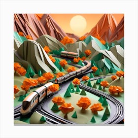 Origami Train On The Tracks Canvas Print