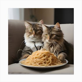 Cat Eating Spaghetti Canvas Print