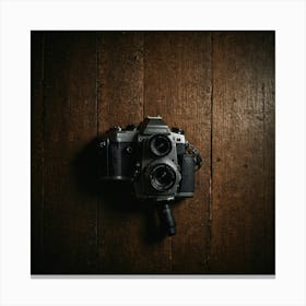 Camera On A Wooden Wall Canvas Print