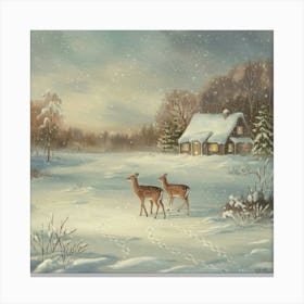 Deer In The Snow 14 Canvas Print