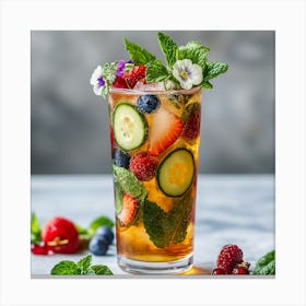 Iced Tea With Berries And Mint Leinwandbild