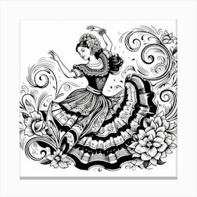 Line Art Mexican Dancer 2 Canvas Print