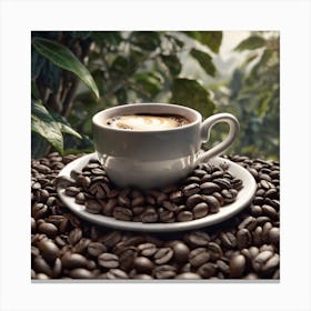 Coffee Cup On Coffee Beans 16 Canvas Print