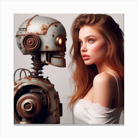 Girl With A Robot Canvas Print