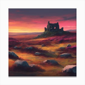 Moorland Ruin amongst the Heathers and Grass Canvas Print