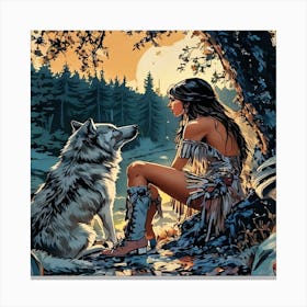 Indian Woman And Wolf-Drucke 09.12.2024--3184b9 Canvas Print