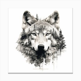 Wolf Double Exposure Art Canvas Print