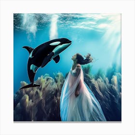 "Woman with Fish Underwater" Canvas Print