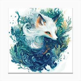 Fox In The Water Canvas Print