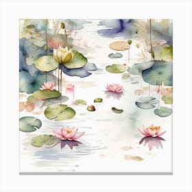 Surface of water with water lilies and maple leaves 5 Canvas Print