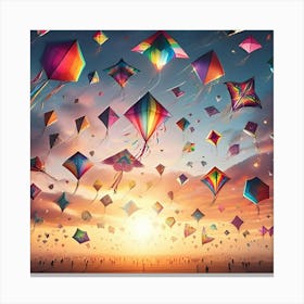 Photograph Of Different Colorful Kites Flying In The Sky Canvas Print