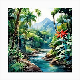 Tranquil Tropics Offer A Set Of Ai Art With Lush Jungle Landscapes Serene Beaches With Gentle Wave Canvas Print