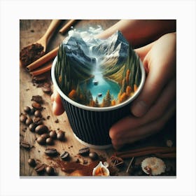 Coffee Cup With Mountains 2 Canvas Print