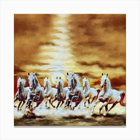 White Horses Running At Sunset Canvas Print