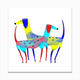 Dogs Together Square Canvas Print
